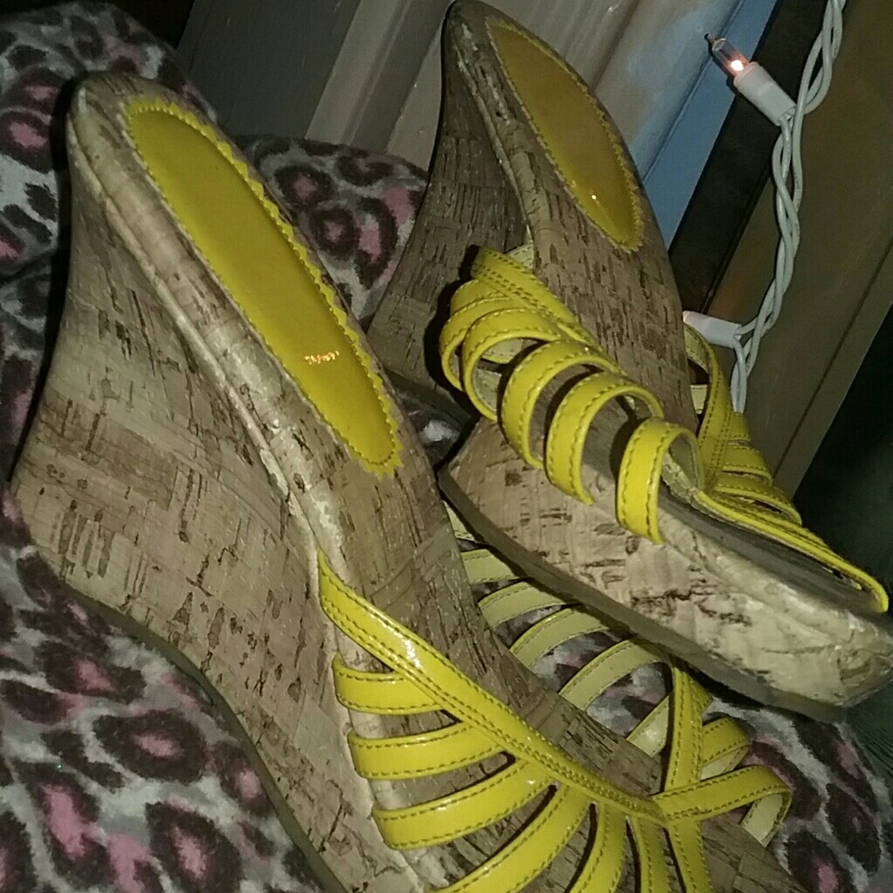 Yellow Platform heels Chunky heal Dance Neon Party